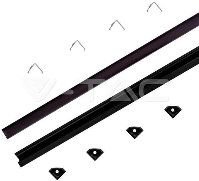V-tac LED kampinis profilis, juodas, 2m, su dangteliu ir montavimo priedais