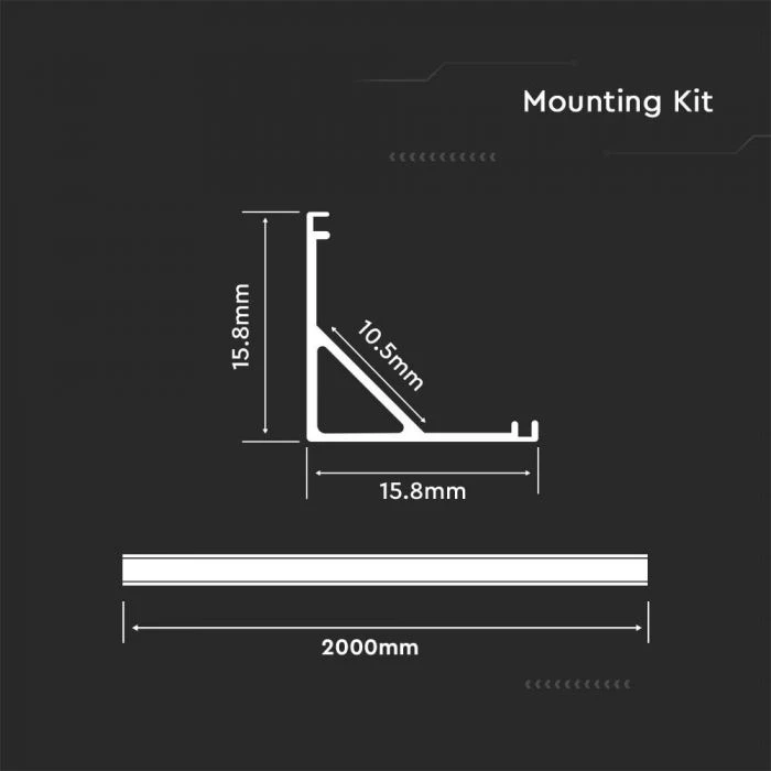 V-tac LED kampinis profilis su dangteliu ir montavimo priedais, sidabro sp., 2m