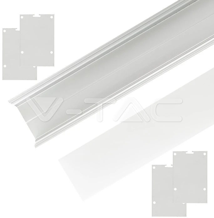 V-tac LED paviršinis profilis, baltas, 2m, su dangteliu ir montavimo priedais