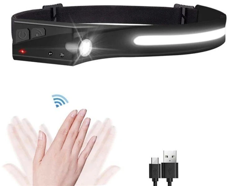 Hurtel LED priekinis žibintas su IPX4 judesio jutikliu USB-C 1200 mAh - juodas