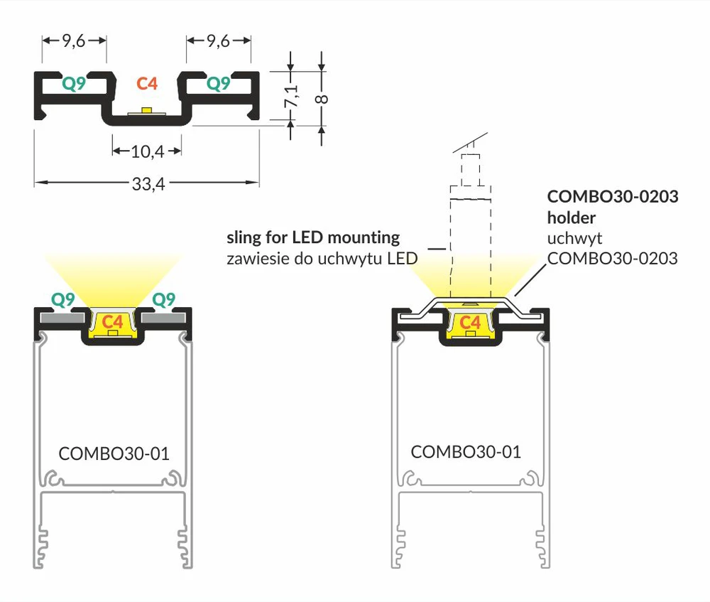 LED profilis COMBO30-03, neanoduoto aliuminio sp., 3m