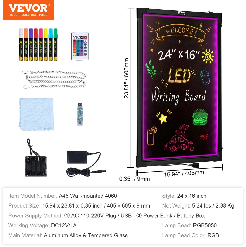 VEVOR LED švieslentė su rašymo funkcija