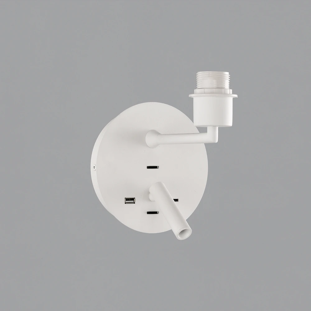 LED sieninis šviestuvas STILO, E27, baltas, su 3W 3000K LED skaitymo šviestuvėliu ir USB bei USB C jungtimis, A8202083BSP
