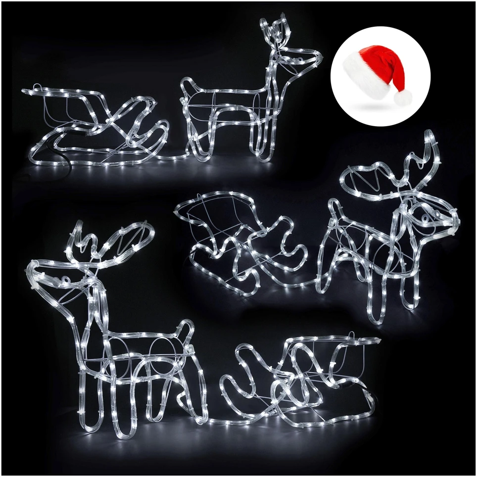 LED šviečianti elnių ir rogių dekoracija – 120 cm