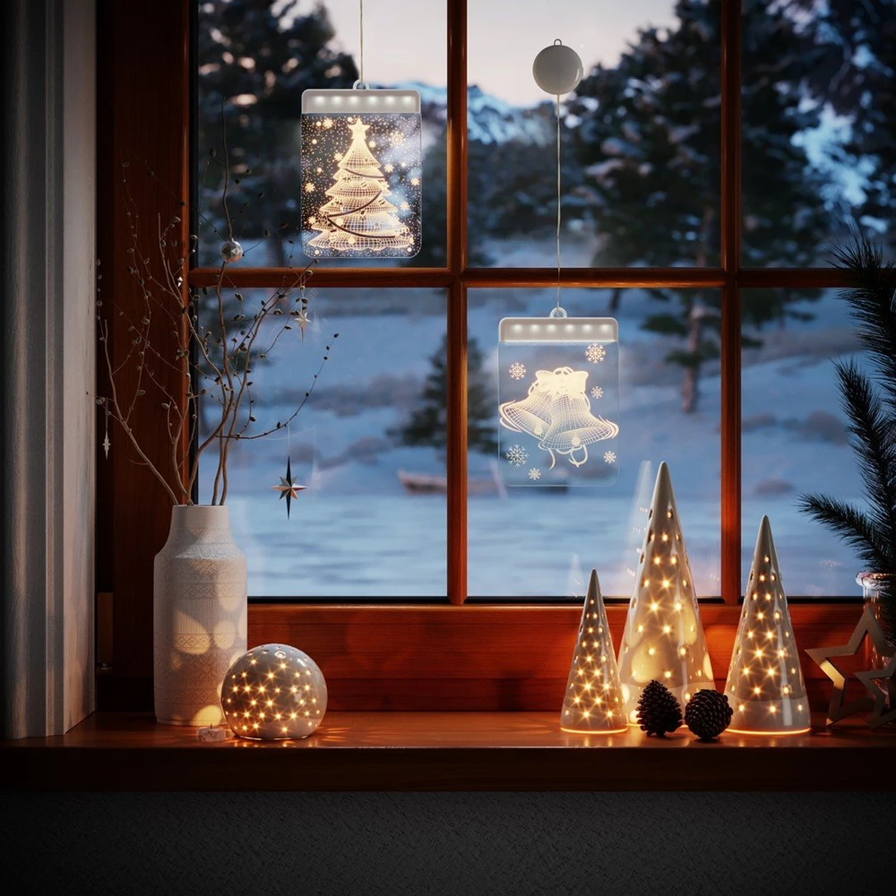 AmeliaHome LED vitražas „Jingle Bells“ stačiakampis, 1 vnt