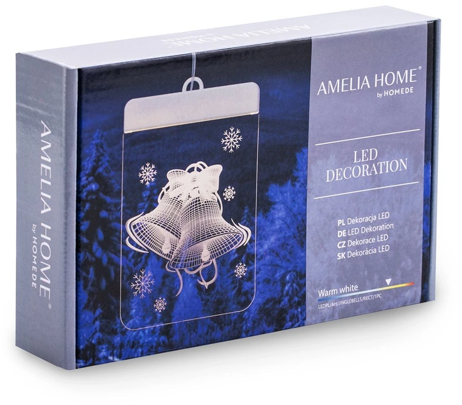 AmeliaHome LED vitražas „Jingle Bells“ stačiakampis, 1 vnt