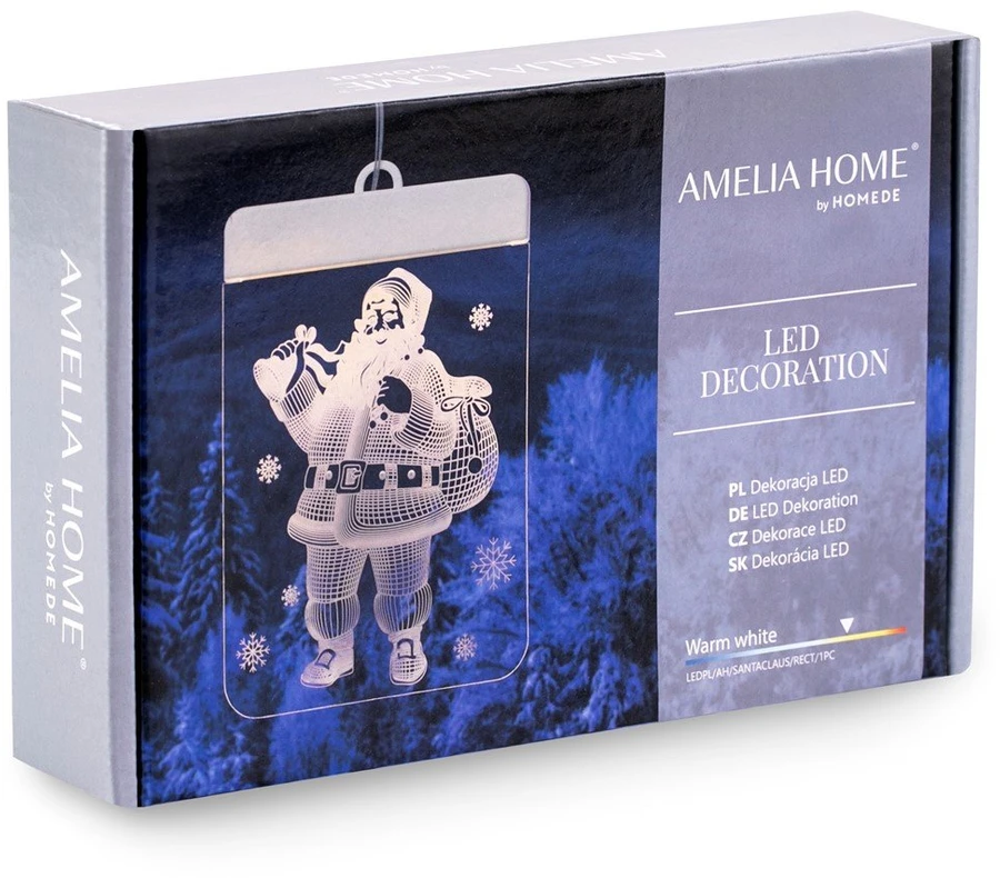 AmeliaHome LED vitražas stačiakampis Kalėdų senelis