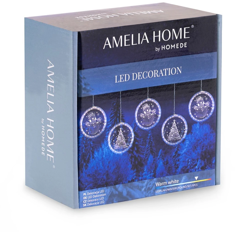 AmeliaHome LED vitražas Wintery, apvalus rinkinys 5 vnt