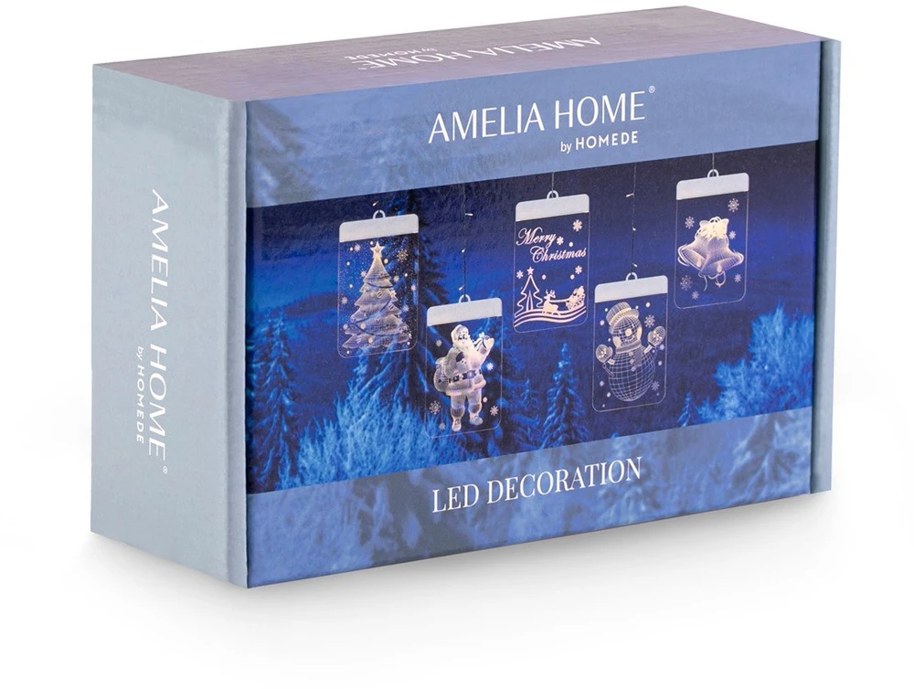 AmeliaHome LED vitražų rinkinys CHRISTMASMOOD — stačiakampiai, 5 vnt