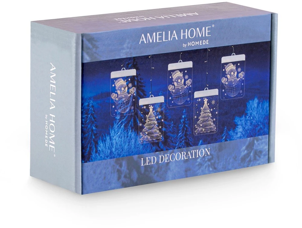 AmeliaHome LED vitražų rinkinys Wintery, stačiakampiai, 5 vnt