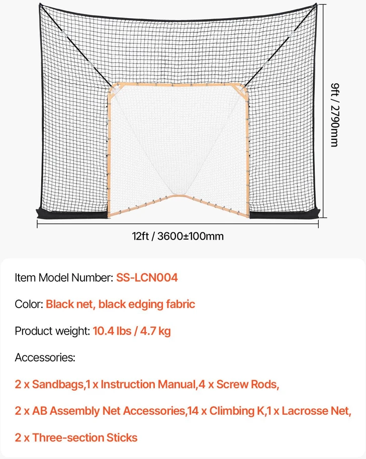 VEVOR Hokejo Lacrosse tinklas 9x12 pėdų