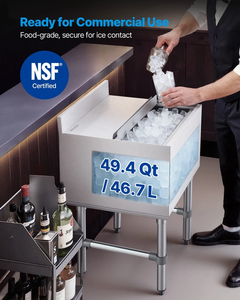 Vevor Komercinė ledo dėžė 46,7 l, nerūd. plieno