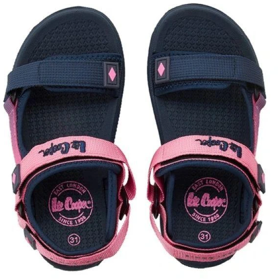 Lee Cooper mergaičių basutės su lipukais vasaros paplūdimiui, tamsiai mėlynos su rožine