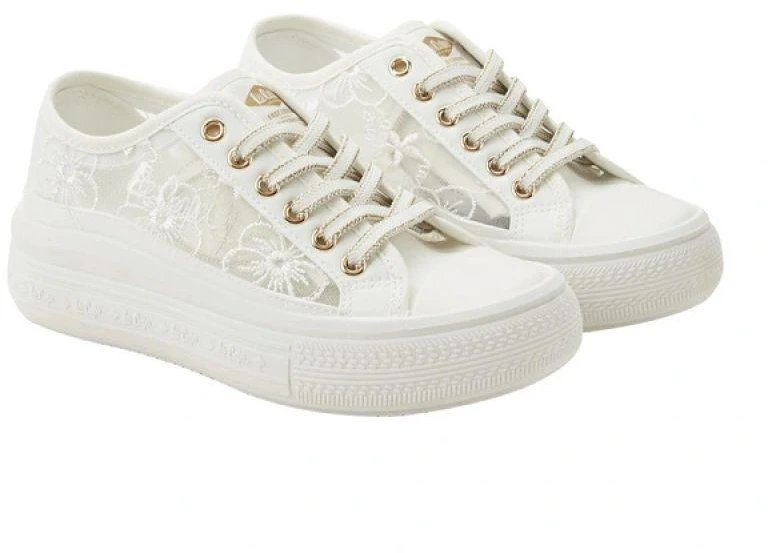 Lee Cooper moteriški balti sportbačiai su platforma ir raišteliais