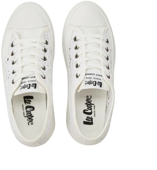 Lee Cooper moteriški balti sportbačiai su platforma ir raišteliais