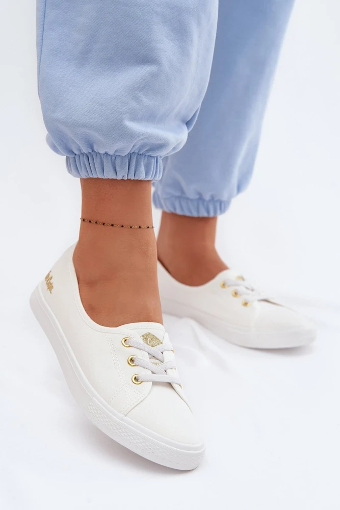 Lee Cooper moteriški kedai, balti su aukso spalvos detalėmis