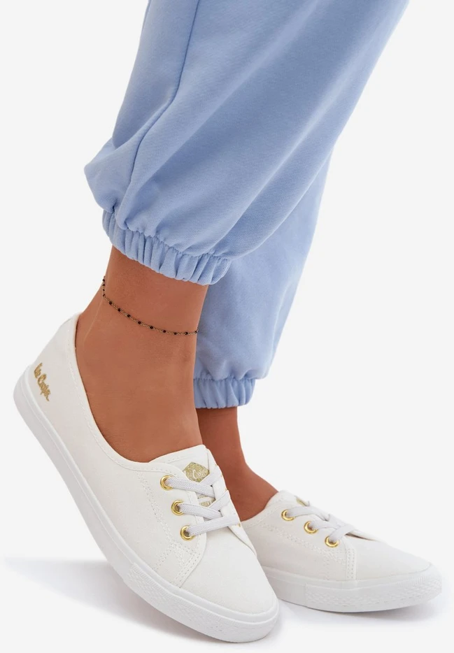 Lee Cooper moteriški kedai, balti su aukso spalvos detalėmis