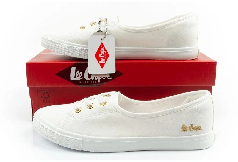 Lee Cooper moteriški laisvalaikio bateliai, sportinio stiliaus balti įsispiriami balerinos tipo bateliai
