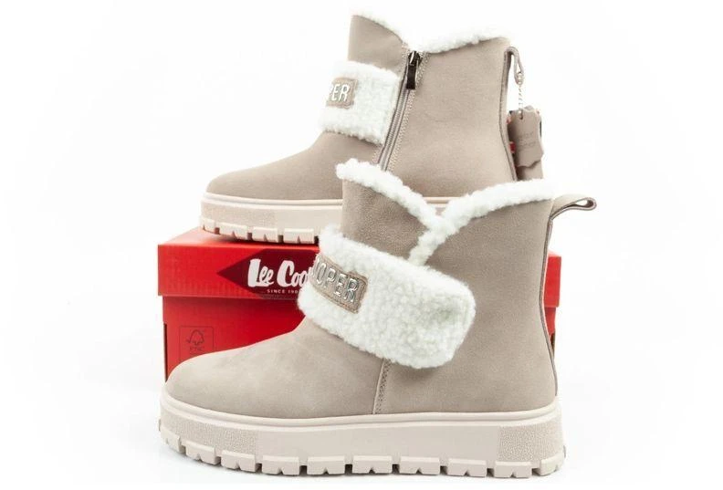 Lee Cooper moteriški madingi žiemos aulinukai su avikailio pašiltinimu, odiniai, smėlio spalvos