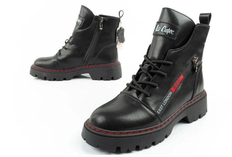 Lee Cooper moteriški odiniai batai, juodi, raudoni, šilti