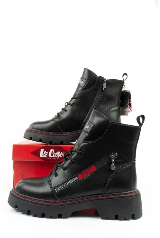 Lee Cooper moteriški odiniai batai, juodi, raudoni, šilti