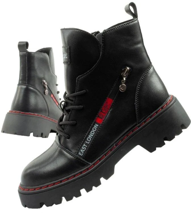 Lee Cooper moteriški odiniai batai, juodi, raudoni, šilti
