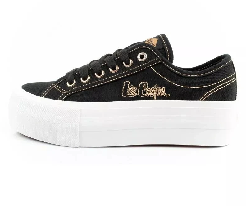 Lee Cooper moteriški platforminiai kedai, juodi su aukso detalėmis
