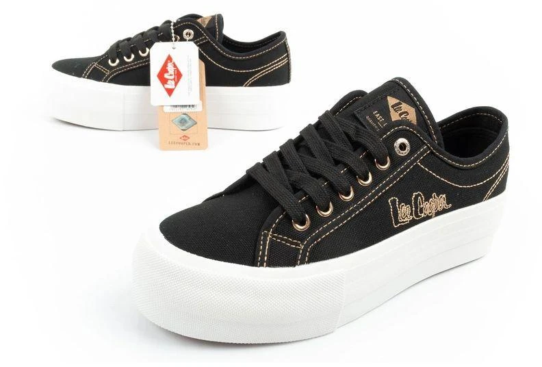 Lee Cooper moteriški platforminiai kedai, juodi su aukso detalėmis