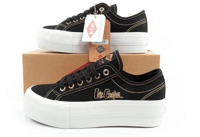Lee Cooper moteriški platforminiai kedai, juodi su aukso detalėmis