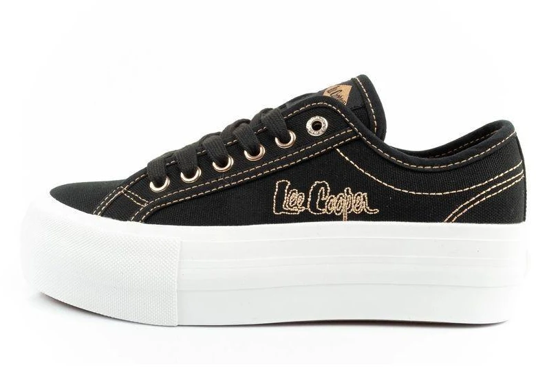 Lee Cooper moteriški platforminiai kedai, juodi su aukso detalėmis