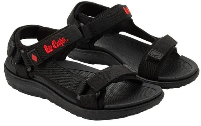 Lee Cooper moteriški sandalai su lipukais, lengvi juodi, vasaros paplūdimiui