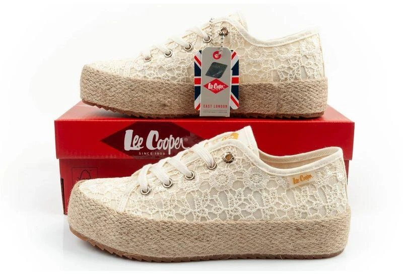 Lee Cooper moteriški smėlio spalvos platforminiai sportbačiai su raišteliais