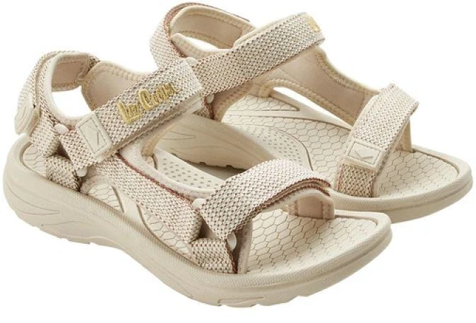 Lee Cooper moteriški vasaros paplūdimio sandalai su lipukais, šviesiai smėlio kreminės