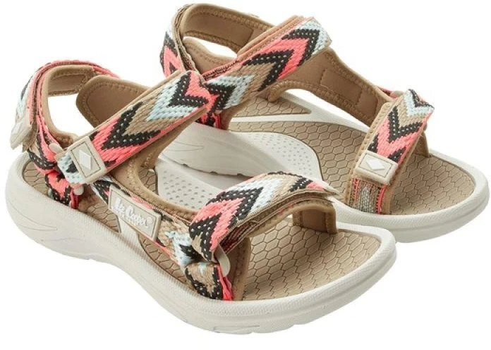 Lee Cooper moteriški vasaros sandalai su lipukais paplūdimiui, šviesiai smėlio spalvos