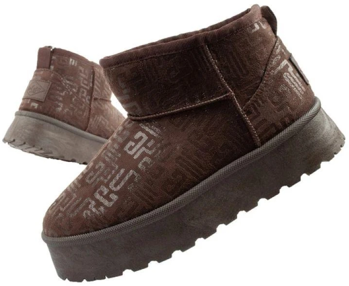 Lee Cooper moteriški žiemos aulinukai, madingi su kailiu, tamsiai rudi