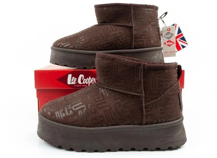 Lee Cooper moteriški žiemos aulinukai, madingi su kailiu, tamsiai rudi