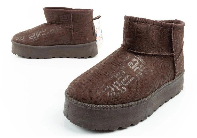 Lee Cooper moteriški žiemos aulinukai, madingi su kailiu, tamsiai rudi