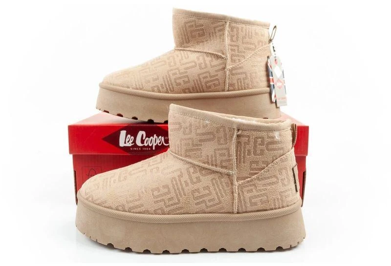 Lee Cooper moteriški žiemos batai, madingi aulinukai su dirbtiniu kailiu, smėlio spalvos