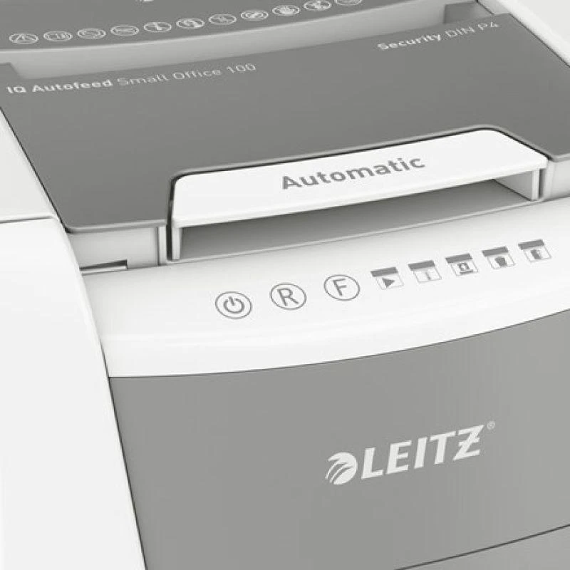 Leitz IQ Autofeed Small Office 100 Automatinis dokumentų naikiklis P4, Pilka/Balta