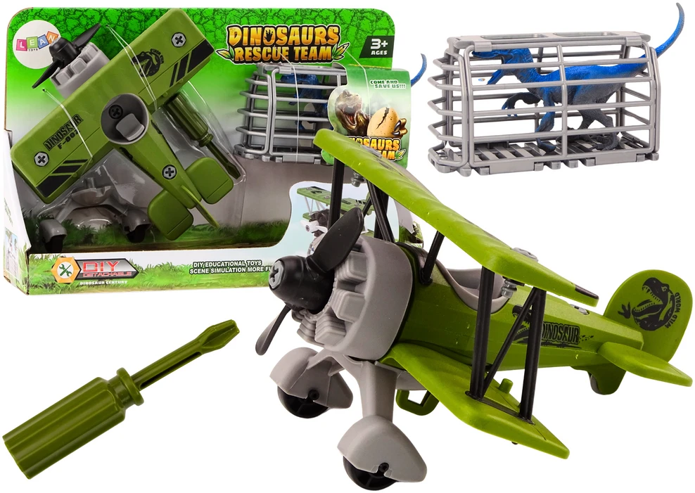 Lean Toys Žalias lėktuvas su dinozaurų transportavimo narvu
