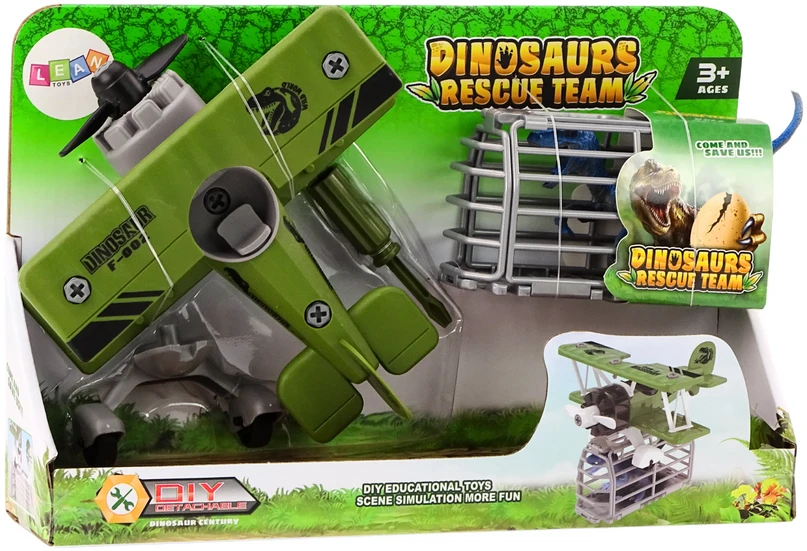 Lean Toys Žalias lėktuvas su dinozaurų transportavimo narvu