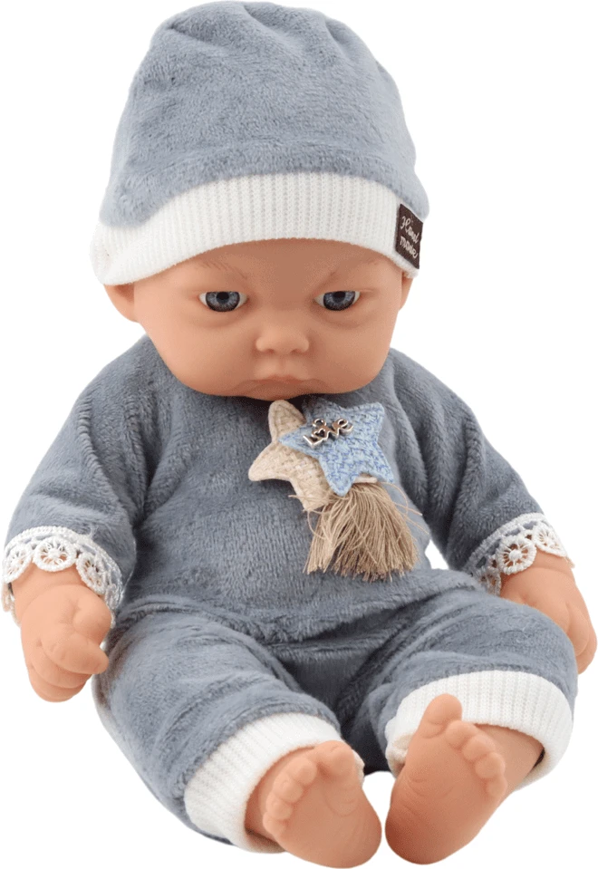 Lean Toys Lėlė kūdikis su pilka pižama ir kepuryte 24 cm