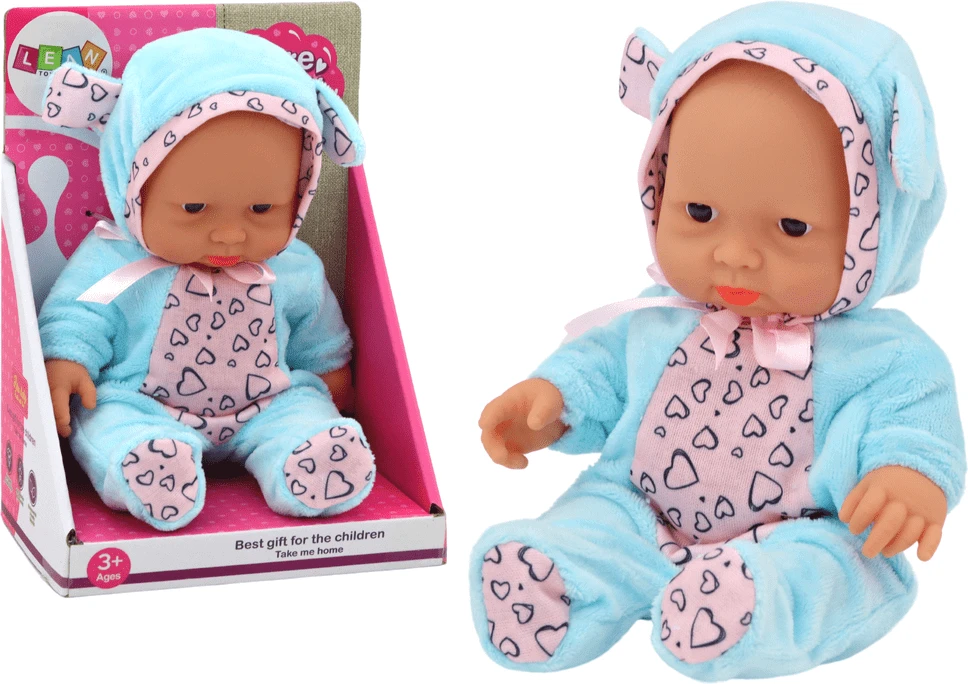 Lean Toys Maža lėlė su mėlynais drabužiais, skrybėle ir ausimis