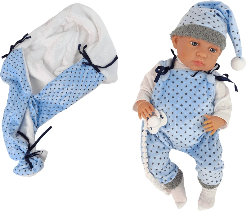 Lėlė kūdikis Lean Toys 46 cm mėlynai