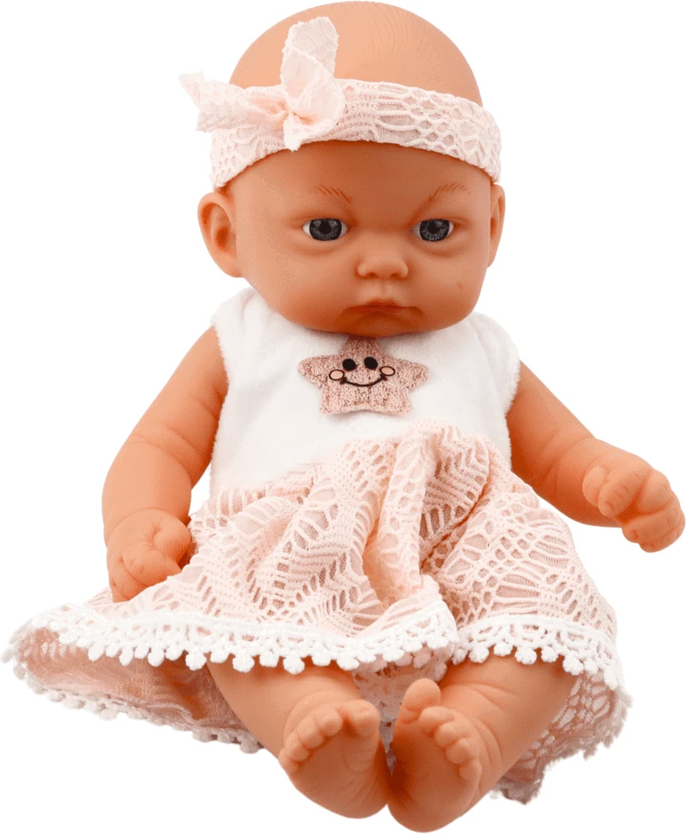 Lean Toys Lėlė kūdikis su rožine suknele ir galvos juosta, 24 cm