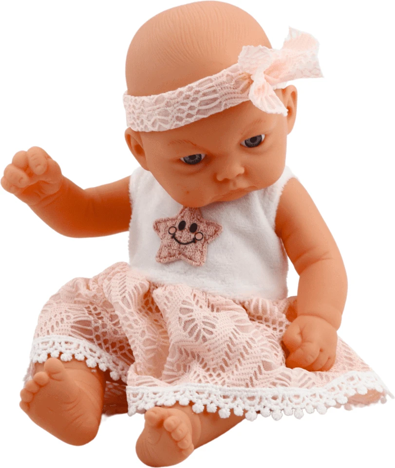 Lean Toys Lėlė kūdikis su rožine suknele ir galvos juosta, 24 cm