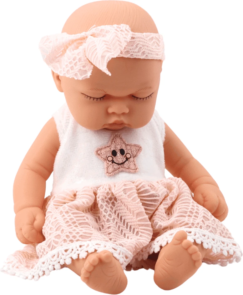 Lean Toys Lėlė kūdikis su rausva suknele ir lankeliu 24 cm