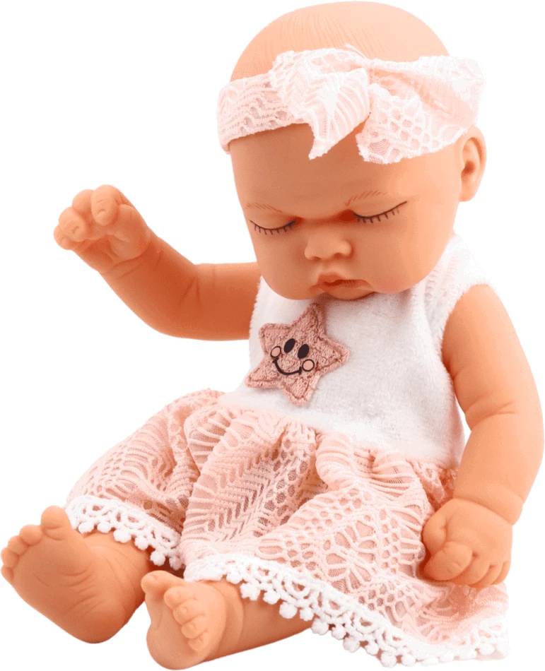 Lean Toys Lėlė kūdikis su rausva suknele ir lankeliu 24 cm