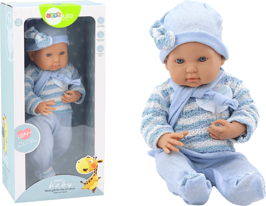 Lėlė kūdikis su mėlynais drabužiais Lean Toys, 39 cm