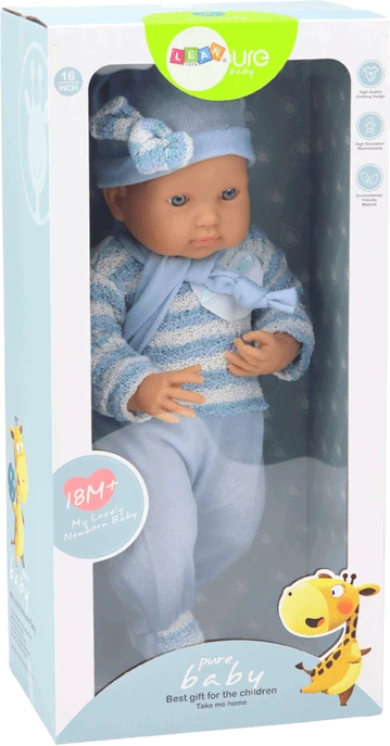 Lėlė kūdikis su mėlynais drabužiais Lean Toys, 39 cm